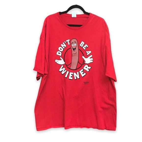 Don't Be A Wiener Sausage Party Red Short Sleeve T Shirt Mens Size 3XL - Picture 1 of 9